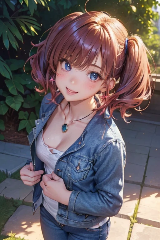 #基本
がphotographのポーズをとっている, ((One Girl)), (((Baby Face:1.2)) + ((cute:1.3))),
#女の子otographのポーズをとっている, ((One Girl)), (((Baby Face)) + ((cute)) + 16 yeaeak
#Clothing Accessories
((Wearing a blue denim jacket), (Long denim pants)), black high heel sandals,
red gem earrings, Fancy Necklace,
break
#Features
(Matte pink hair:1.2), (Chest-length sideburns), (Twin tails : Short Hair + Vertical Roll + Curly hair + Messy Hair + White scrunchie),
(Droopy eyes, blue eyes), (Very small breasts),
break
#background environment
(noon, (A forest in a summer resort bathed in sunlight, The villa is visible)),
#Facial Expression Pose
((Open-mouthed with a happy smile:1.4), (Standing strong in front of the villa's entrance)),
#composition
((To the camera, Focus from above, Cowboy Shot)),
break
#Body parts elements
(Slim figure),
(Detailed Hair, Beautiful Hair, Shiny Hair),
(double eyelid, Long eyelashes),
(Expression of fine eyes, Beautiful and delicate eyes, Sparkling eyes, Eye Reflexes, Glitter Eyeliner, Big eyes:1.2),
(Human Ear),
(Beautiful Nose, Thin Nose),
(Glossy Lips, Beautiful Lips, Thick lips, Glossy Lips, Natural Cheeks),
(Detailed face, Symmetrical facial features),
(Detailed skin, Textured skin, Beautiful Skin, Glowing Skin),
break
#Quality Image Quality Common
(((Highest quality)), ((masterpiece)), ((Very detailed))), ((High resolution)), ((16K,1080P)),
(Anatomically correct), (Realistic), (3DCG),
#Quality image illustration
((comics, anime)), CG illustration,
#Quality image quality realistic
#(photo-Realistic:1.37), (Photorealistic), ((RAWphotograph)), (photograph),