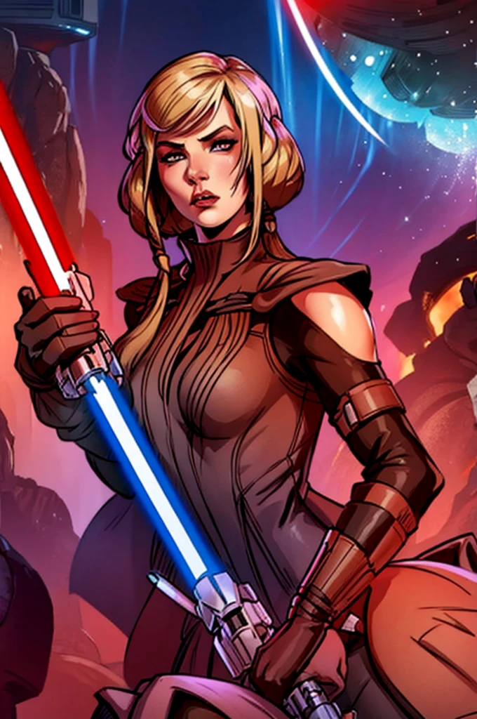 Lana Beniko (Star Wars : The Old Republic) - hot sith sexy girl with short blonde hair, red lightsaber