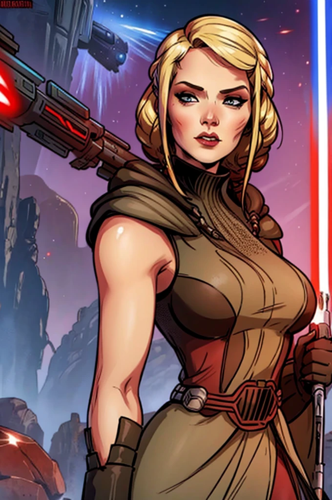 Lana Beniko (Star Wars : The Old Republic) - hot sith sexy girl with short blonde hair, red lightsaber