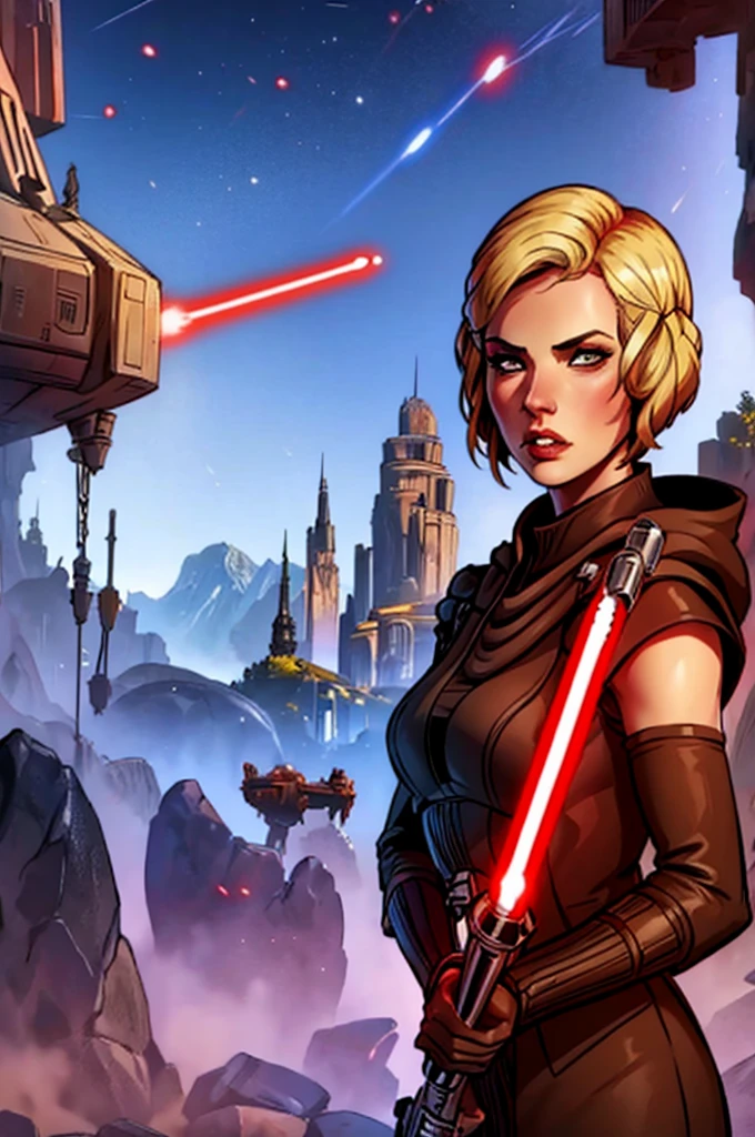 Lana Beniko (Star Wars : The Old Republic) - hot sith sexy girl with short blonde hair, red lightsaber