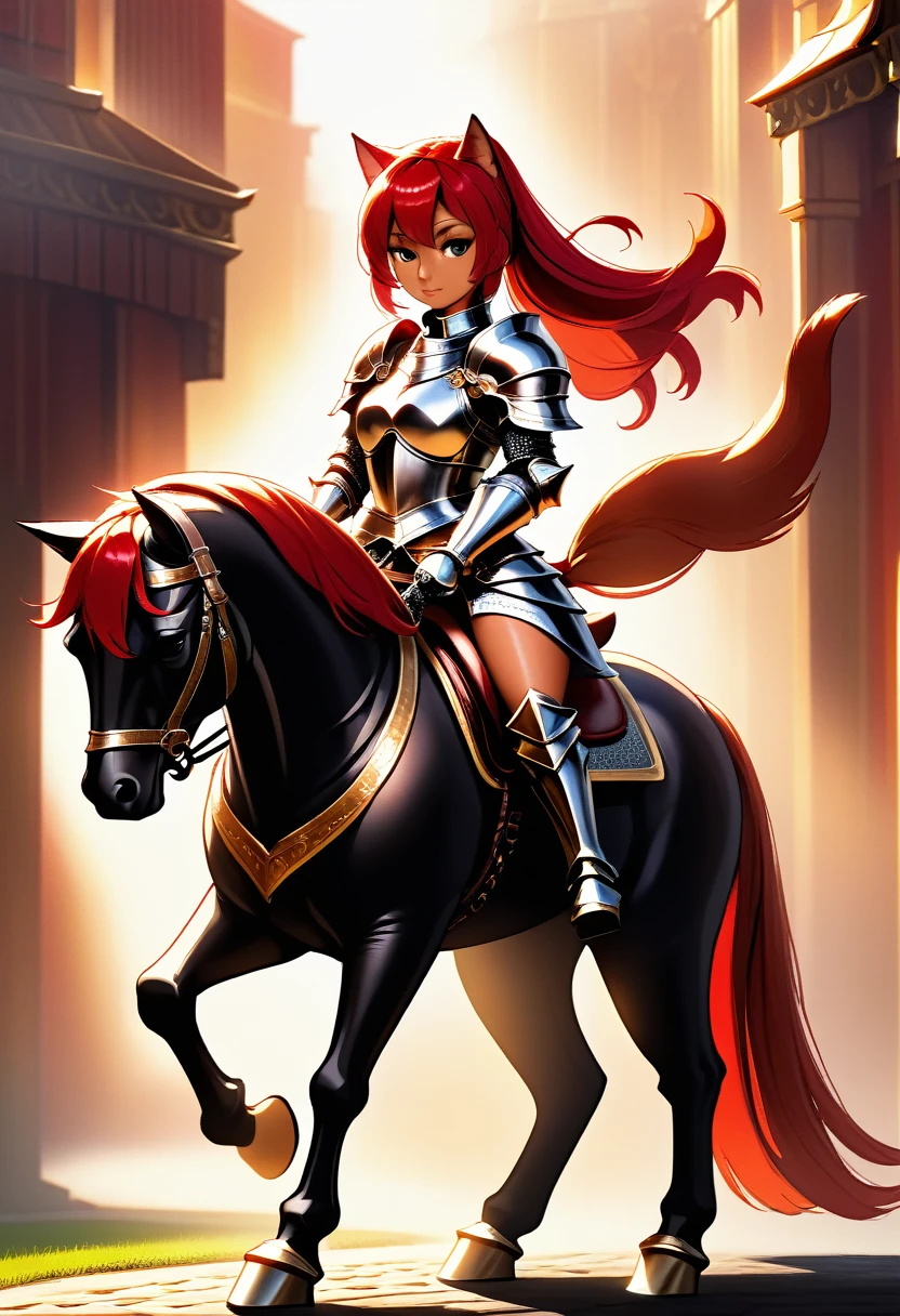 Solo, score_9, score_8_up, score_7_up, (An Anthro furry yellow wolf girl, golden blonde furry body, tail, red hair, wolf snout, black nose, MaleniaDef, helmet, covered eyes, covered eyes, single mechanical arm, prosthesis), naked, nipples, majestically posing, simple background, rear view,
