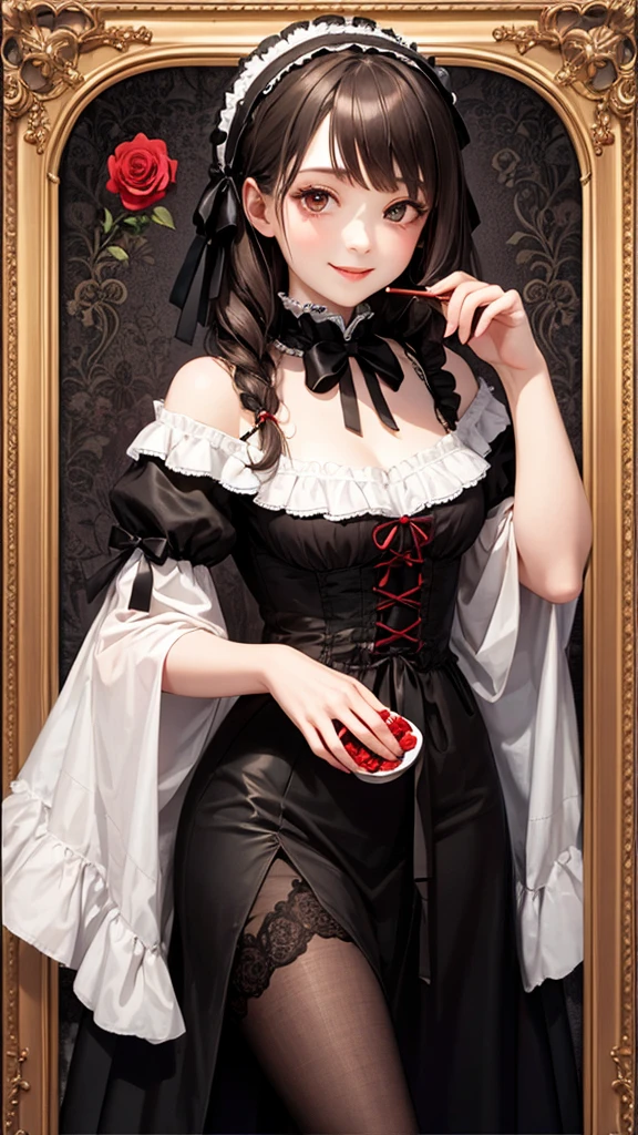 {{{uncensored}}}, tentacle, maid, partially unbuttoned, heart in eye, breasts out, lingerie,