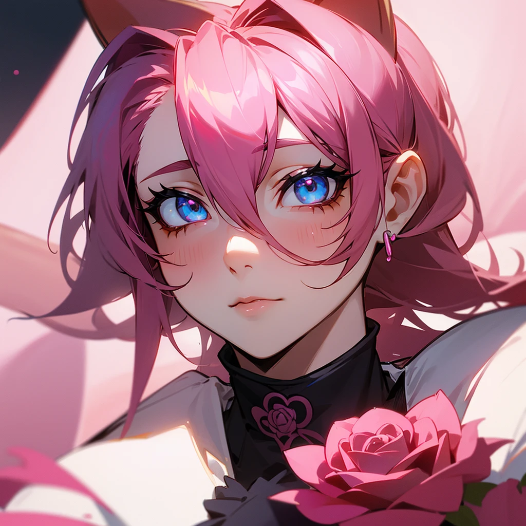 Funtime Foxy from fnia,Gros seins, Oreilles de Renard, Yeux Roses, Cheveux Très Longs, Cheveux Roses, Gros Plan,