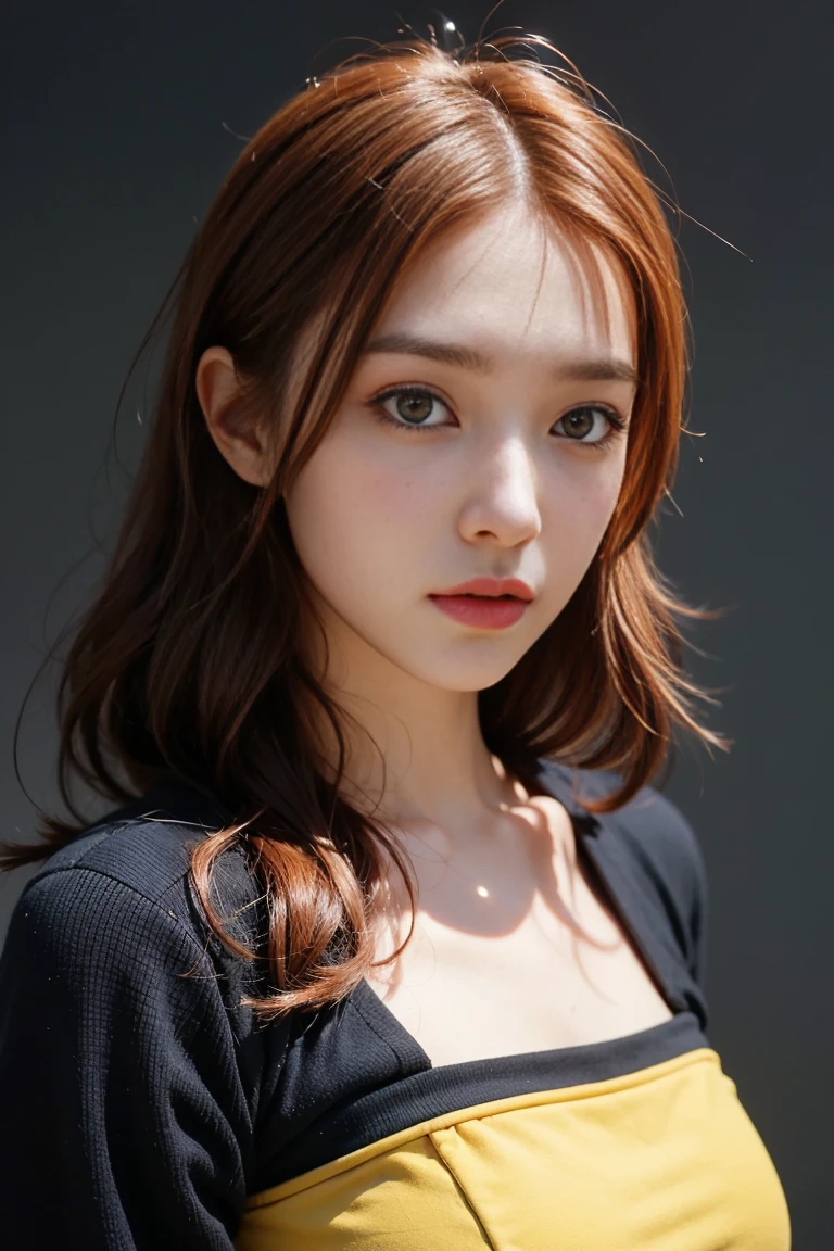 Tall beautiful woman with red hair and yellow eyes、Extremely realistic and detailed suit costume