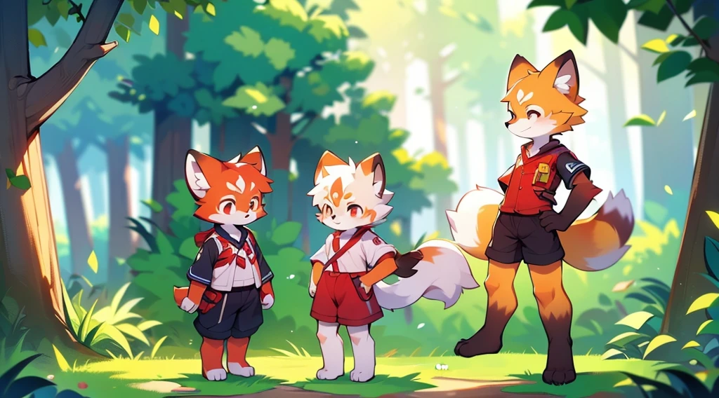 Red Panda Boy,8k resolution,Furry, Uniform attire,Red collar,Two legs,Stand on your feet! towering,lanky,lanky,:slim body,:tall