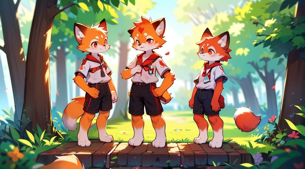 Red Panda Boy,8k resolution,Furry, Uniform attire,Red collar,Two legs,Stand on your feet! towering,lanky,lanky,:slim body,:tall