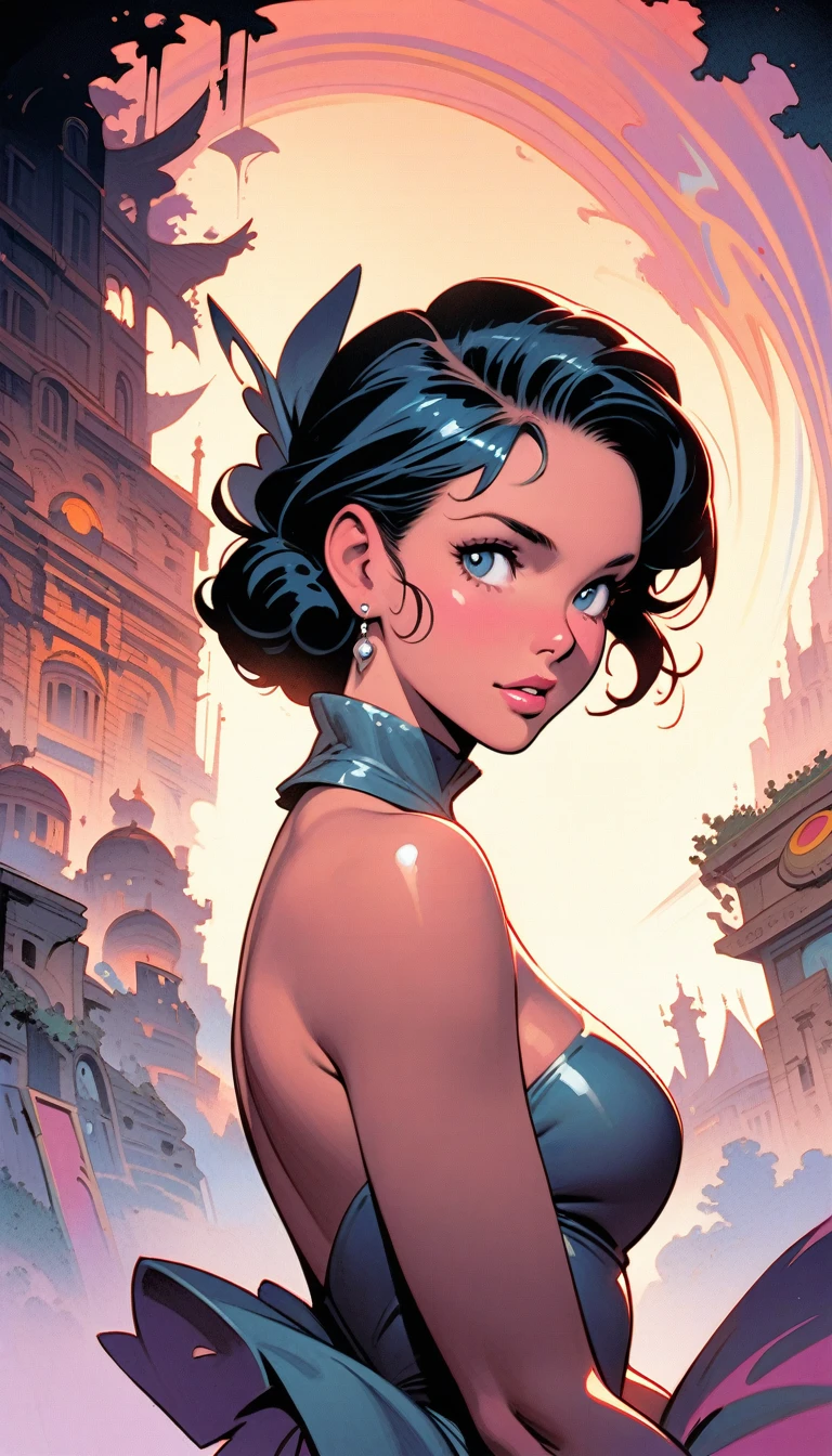((best quality)) , ((masterpiece)) , (detailed),illustration art by Dave Stevens and Lillian Bassman, Graceful (Man:1.2) , Multicolor hair styled as Caesar cut, Comic books, graphic novels, retro style, pin-up art, Fashion and art,elegant and sophisticated, innovative use of light and shadow, capturing the glamour of mid-20th century fashion, portrait art by Mary Cassatt, glossy, ambient, complex, full color, fine artistic composition, enchanted
