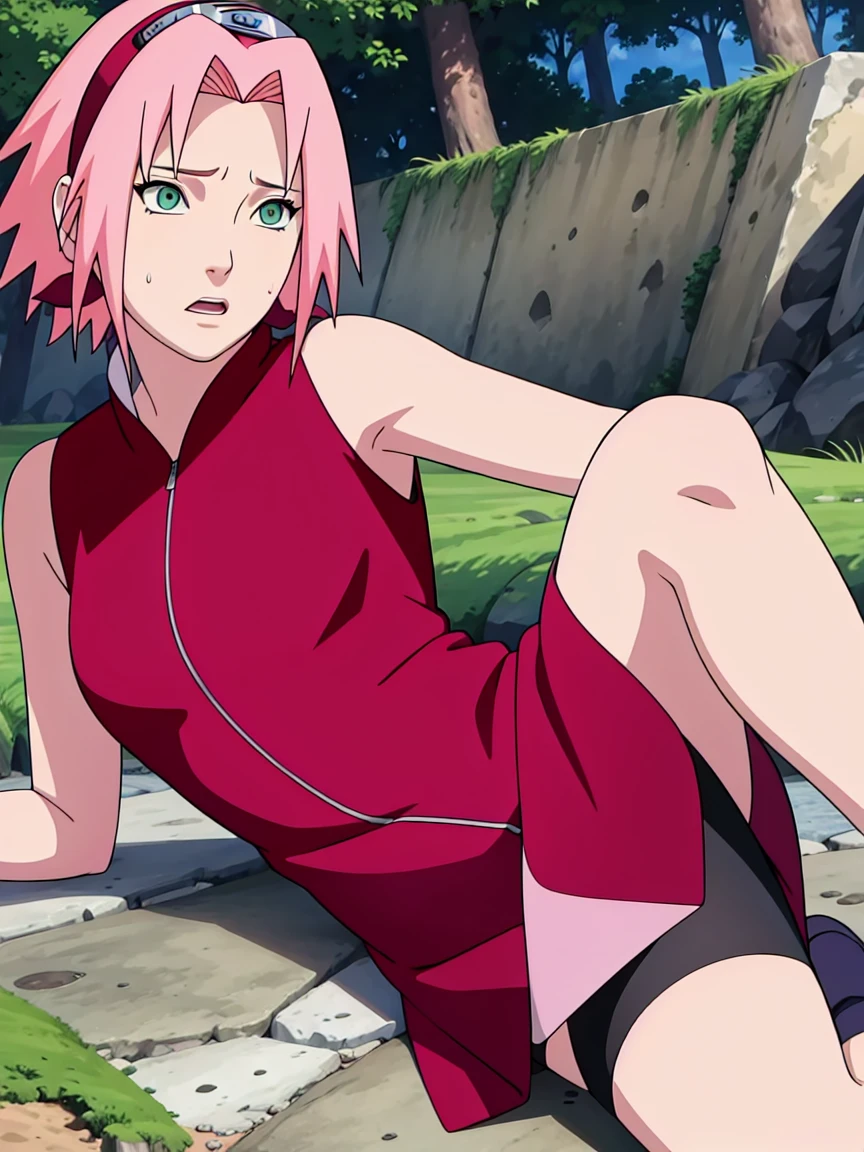 ((((Special style illustrations:1.0)))),best quality,The best animation,Create a masterpiece,Ray tracing,1 girl,only, Knees up, Sakura Haruno , NSTDA., quality green eyes), Naked, Naked, Naked、1 girl, only, beautiful face, eyelash, nose, Glossy lip surface: 1.5), Fine skin, short cut, full body, Professional lighting, Slim figure, one woman, rift, Close your eyes., lips, short hair, open mouth, photo_ (medium sized), sleep, small size, only, (Create a masterpiece), (photoreal: 1.3), NBTC........., Superb details, (Highly detailed skin: 1.2), (best quality: 1.0), (Ultra high resolution: 1.0), lie down, Armpit hair, outdoor, In the forest, Lie on your back., Drooling, sexy tits, Bangs, sweat a lot, look at suffering..., expression of pain, information