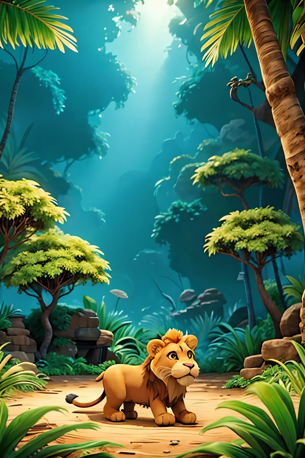Background of a jungle with lion 