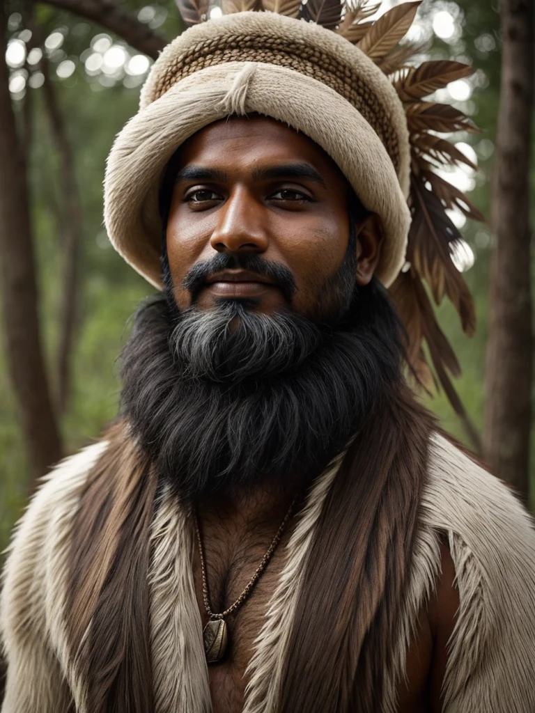 an Indian with wolf's skin on his head
