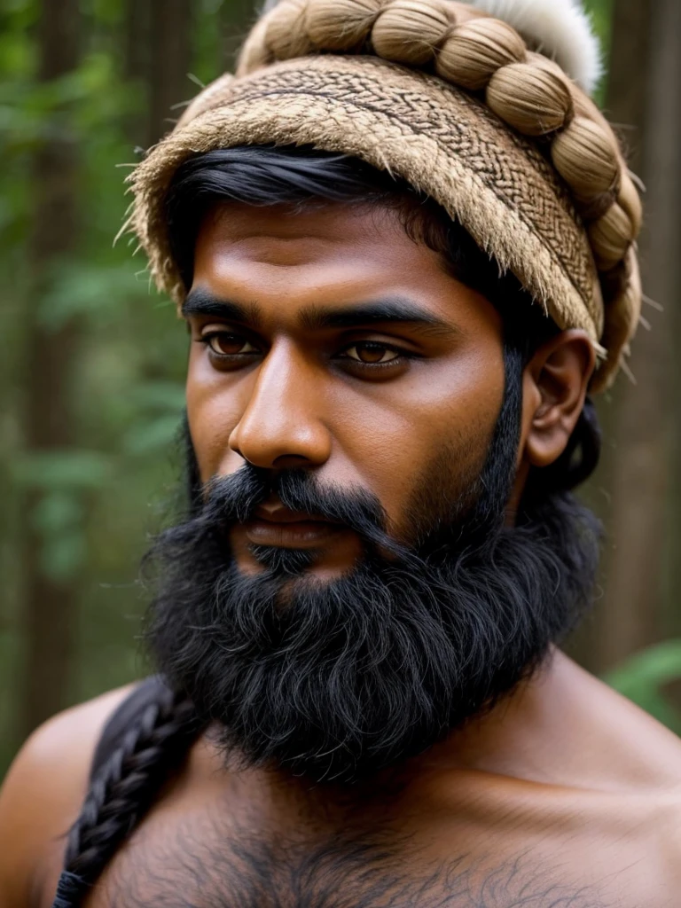 an Indian with wolf's skin on his head  