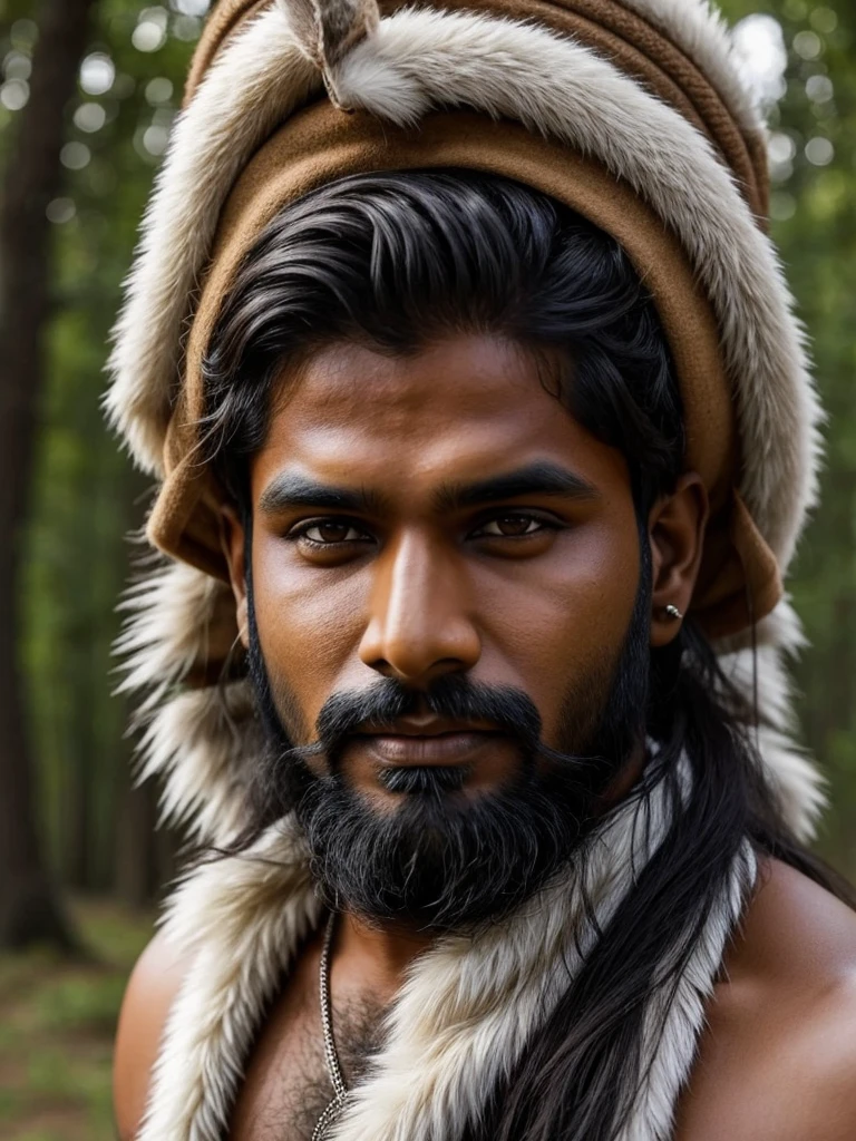 an Indian with wolf's skin on his head  