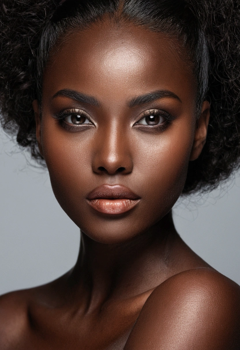 a female face, dark-skinned, With a seductive look, captivating, be nice