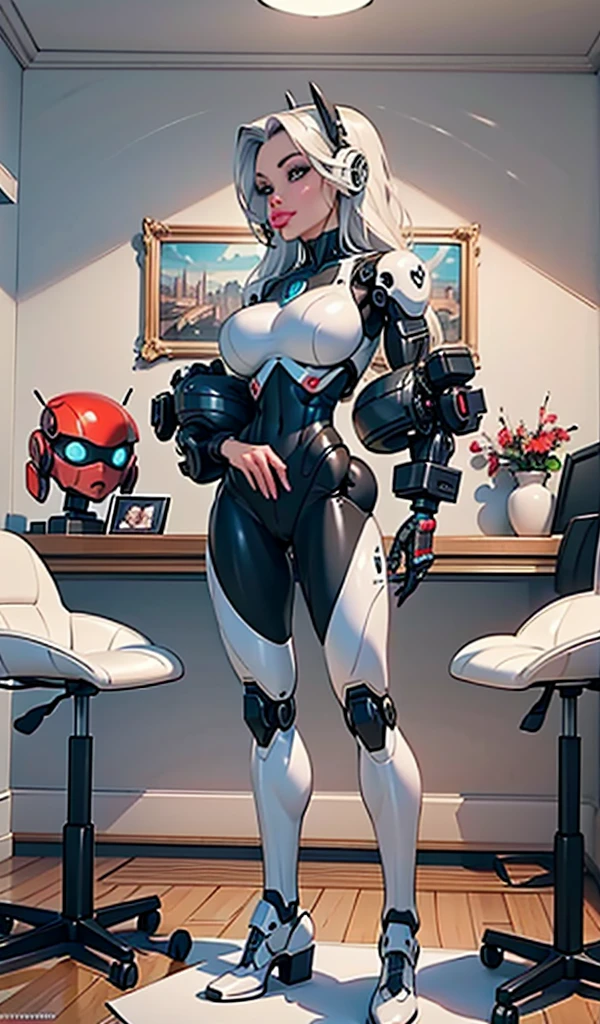 UHD 8k, HDR+, (side profile), ((cinematic lighting)), There is a woman in a robot suit posing next to an ancient building, Beautiful white girl half cyborg, (aletta ocean face), (slender metallic abs), Cute cyborg girl, Beautiful girl cyborg, Perfect Robot Girl, Cyborg girl, Young cyborg grady, Beautiful Female Robot, (ass air bags), Beautiful robot woman, cyborg girl, perfect cyborg female, porcelain cyborg, Female robot, Beautiful cyborg images, masterpiece, Against the background of the chic modern apartment, detailed background, realistic, 1girl, solo girl, 25 year old girl, ultra realistic face, hyperrealistic, hyperdetailed, (looking at viewers), sharpen, detailed face, detailed eyes, detailed lips, red lips, beautiful face, 16k, FHD, raw photo, cute face mesh, pretty face mesh, portrait shot 8 k