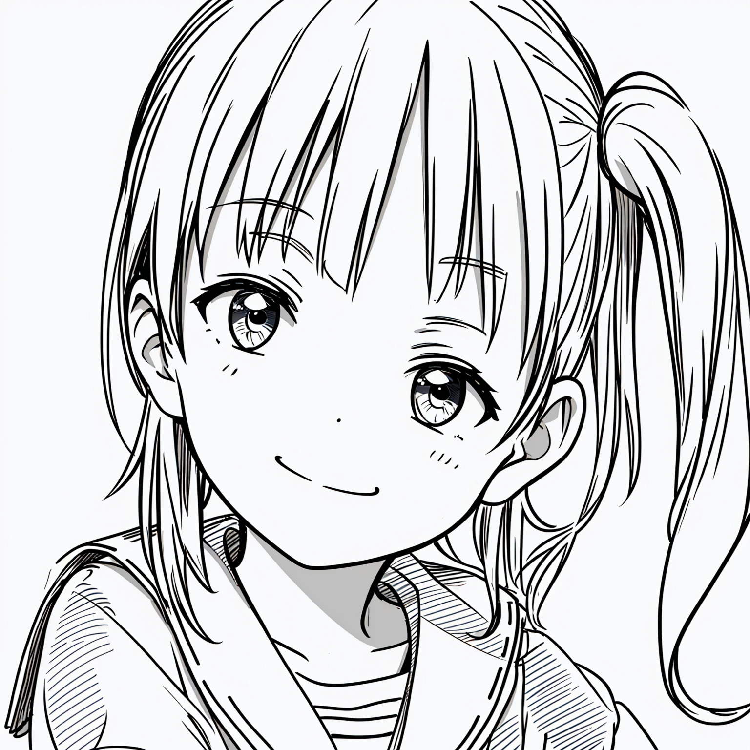 masterpiece,, One Girl, alone, short, White Background, Monochrome, Line art, ((sketch))、look forward to、Wear a sailor suit、smile、good、Side Ponytail、Wink