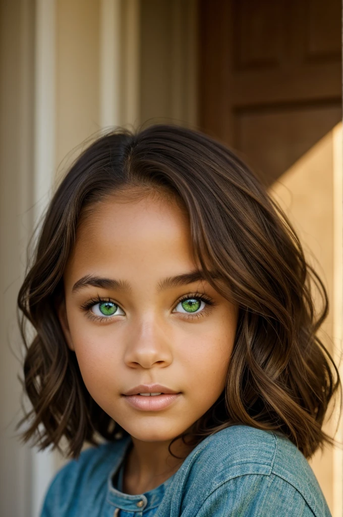 Biracial girl with green eyes and light brown hair