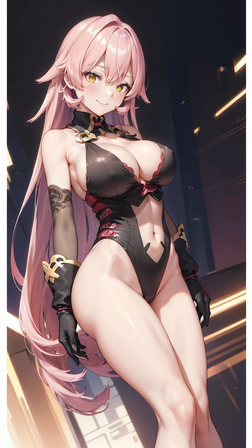 (masterpiece)、(Best image quality)、(Very detailed)、(Very detailed)、4K、(8k)、Best image quality、(beautiful)、
More about Campbell, 1 girl, star hair ornaments, hair ornaments, Pink Hair, Long Hair, gloves, Leotard Purple Leotard, White leotard, A tight leotard、Super Breasts、Thick thighs、,A light smile、Dynamic pose、Dynamic Angle、Noise Reduction、Emphasis on the crotch、Breast Augmentation