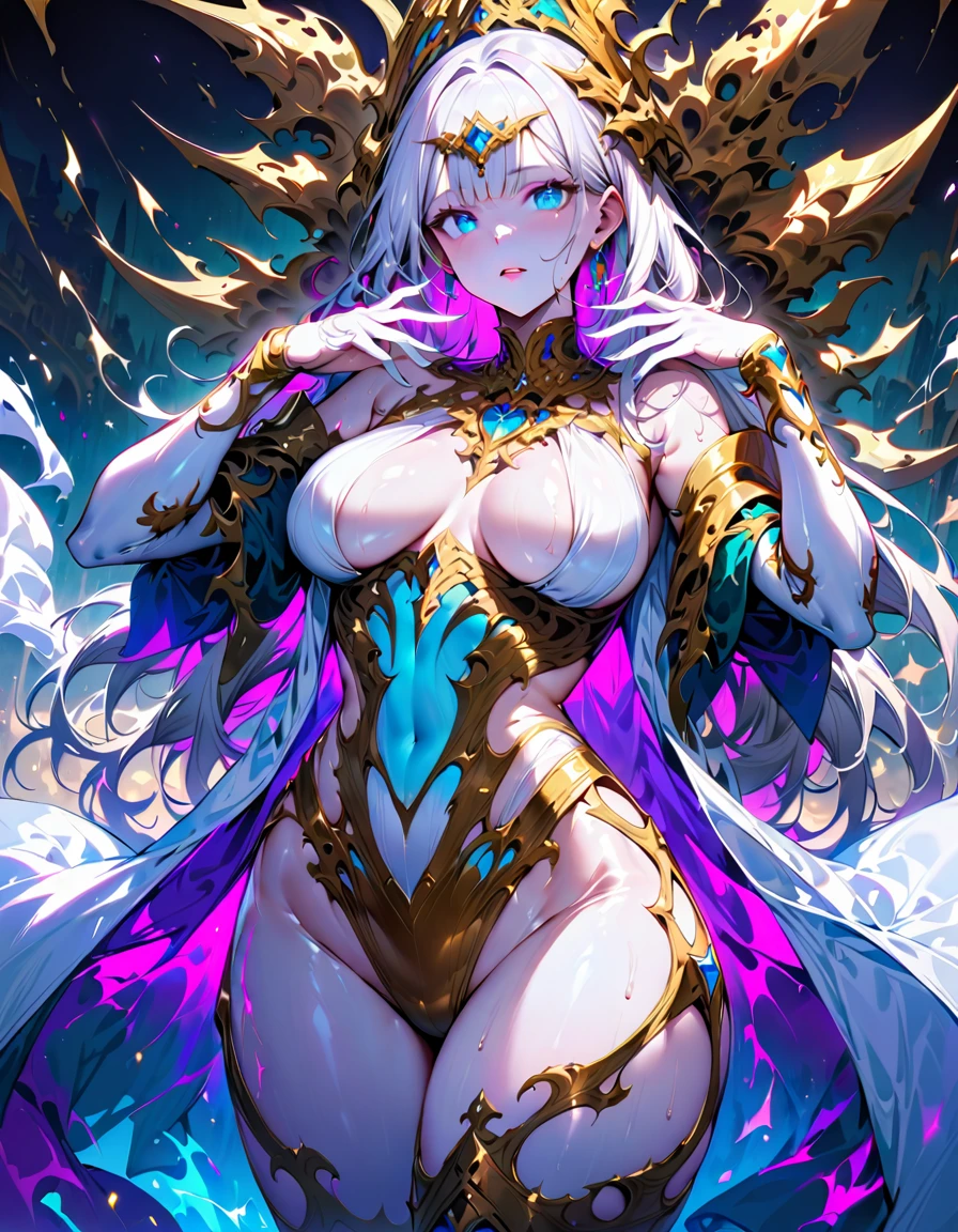 Young beautiful woman,Riding a giant cat,(Highest quality,Extremely detailed depiction,Incredibly absurd high resolution,Anatomically accurate depiction,Nice hands, Perfect Fingers,Curvy Legs),(Glowing Skin,Shiny skin),A fantastic goddess in a gorgeous costume,There is cleavage in the chest,Glossy Lips,Sweat,background:Mysterious sight,Fantasy