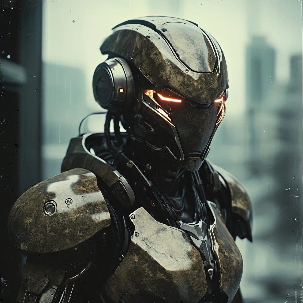 military nousr robot, warframe, character design, detailed face, highly detailed, intricate details, symmetrical, digital 3d, hard surface, real-time, vfx, volumetric lighting, ambient light, ultra hd, hdr
, 8k, MASTERPIECE by Aaron Horkey and Jeremy Mann, sharp, masterpiece, best quality, Photorealistic, ultra-high resolution, photographic light, illustration by MSchiffer, Hyper detailed