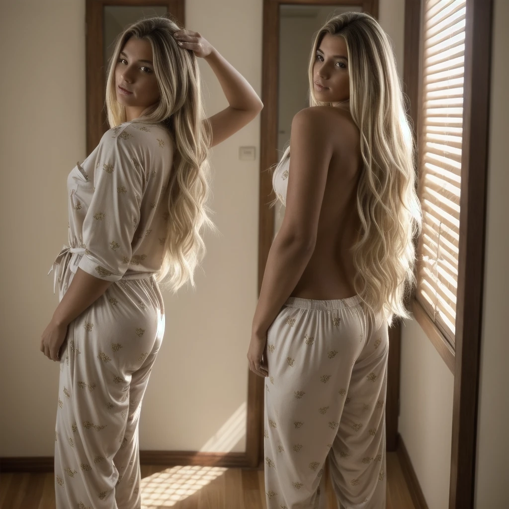 RAW photo, 20-year-old Brazilian woman, blonde balayage, long hair,, hourglass shaped body, wearing royal regalia, (soft backlight), realistic, masterpiece, highest quality, Lens flare, [[chromatic aberration]],best shadow, photorealism, hyper realism, one girl