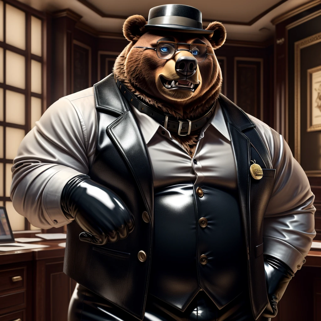 best anatomy, best quality, (by null-ghost,by darkgem,by pino daeni,by zoroj, by redrusker), (furry art, soft shading:1.1), bara, (furry glamrockfreddy,:1.1) bears, three males, (broad shoulders, narrow waist:1.05), 5 fingers, , ear ring, blue eyes, black nose, blue claws ,standing in a bedroom, masterpiece, Ultra highest quality, unreal engine, trending on ArtStation, Intricate, Ultra heavy High Detail, dramatic, realism, erection, thick cock, realistic, sitting, muscle, furry, day, looking_at_viewer, Ultra heavy detailed eyes, Ultra heavy detailed body, Ultra detailed heavy face, Ultra heavy detailed cock, Ultra heavy detailed balls, expressive, masculine, BDSM harness