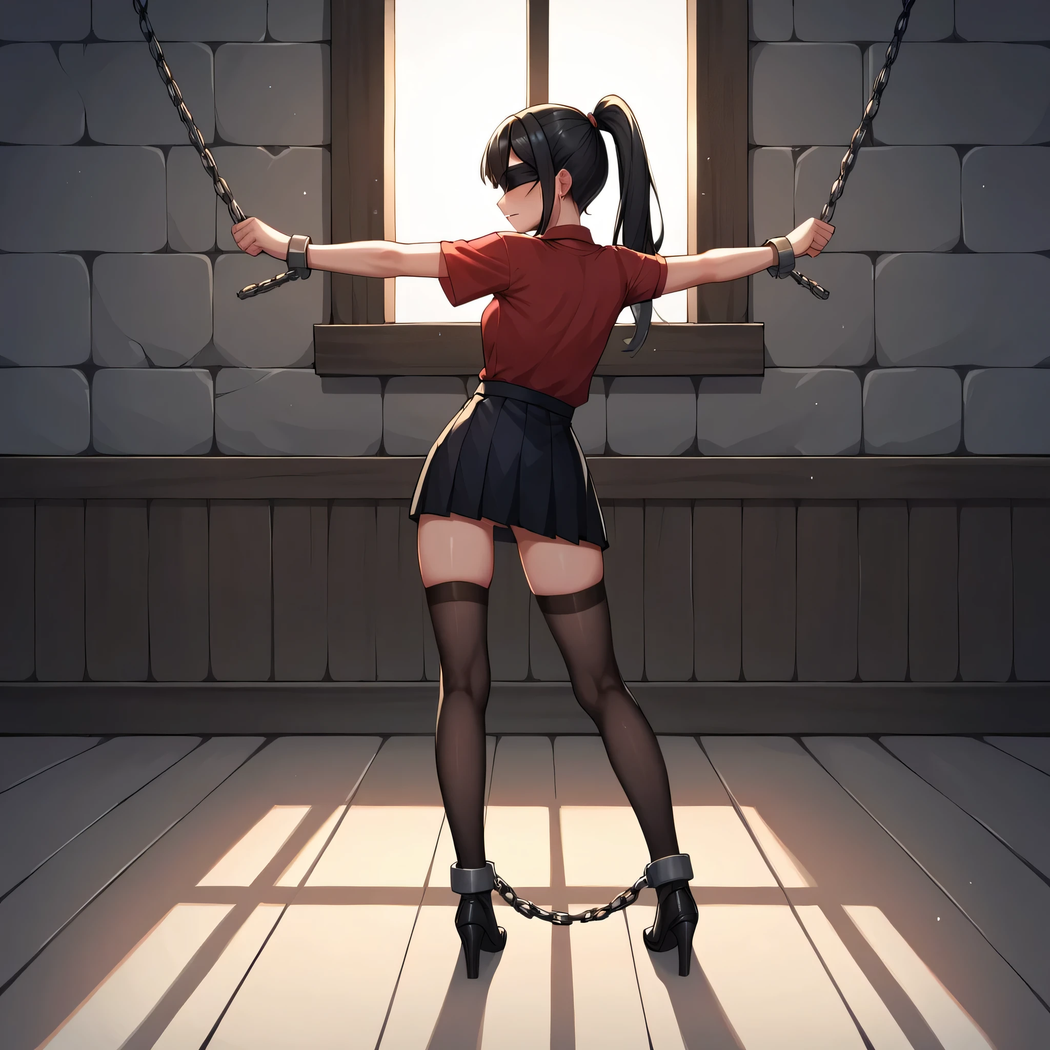 explicit content, score_9, score_8_up, score_7_up, score_6_up, score_5_up, score_4_up, source_anime, 1girl, black hair, long hair, green eyes, w-w-chain, shackles, raise arms, clean hair, red shirt, skirt, stockings, high heels, night, dungeon, best quality, best res, 4K UHD, (young sexy girl forced to standing up against a mirror to show her ass:1.5), (blindfolded:1.5), (ponytail:1.5)
1girl, white hair, red eyes, hairpin, ponytail, (sexy open minidress that shows her pussy:1.5), black ankle boots, heels, Pull down arms, shackles, Looking at the viewer, (ponytail:1.5)
 