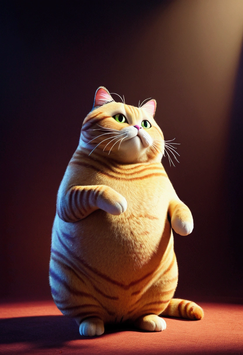 Giant fat Cat, full body, outdoor, by Cyril Rolando, cinematic still, (best quality, masterpiece), very aesthetic, perfect composition, intricate details, ultra-detailed, vivid colors