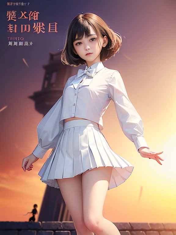 (masterpiece、Highest quality:1.7)、(:1.5)、(Full body shot:1.7)、((Bobcut、Black Hair))、85mm、16K、Official Art、RAW Photos、Best Beautiful Faces、Close-up、Violet、Gardenia、((The best beautiful girl、very cute))、Red blush on cheeks、((indoor))、(Are standing:1.8)、Film Grain、Chromatic Aberration、Sharp Focus、(((Nice hands、Perfect hands、Perfect Fingers、Thin and delicate fingers、A perfect body without flaws)))、Detailed face、(Slender body:1.5)、(Slim upper body:1.1)、(Small and flat bust:1.7)、(Narrow thighs:1.3)、(Let your bangs hang down:1.8)、(Blushing:1.8)、(Low contrast lighting:1.4)、(襟t付きのwhiteタイトビジネスブラウス:1.5)、((white)Bowtie blouse:1.5)、(Long sleeve: 1.4)、(Very short length(white)Pleated mini skirt:1.8)、(Cover your chest with your palms:1.7),(The wind is blowing up her skirt:1.8),(Low angle from below:1.8)