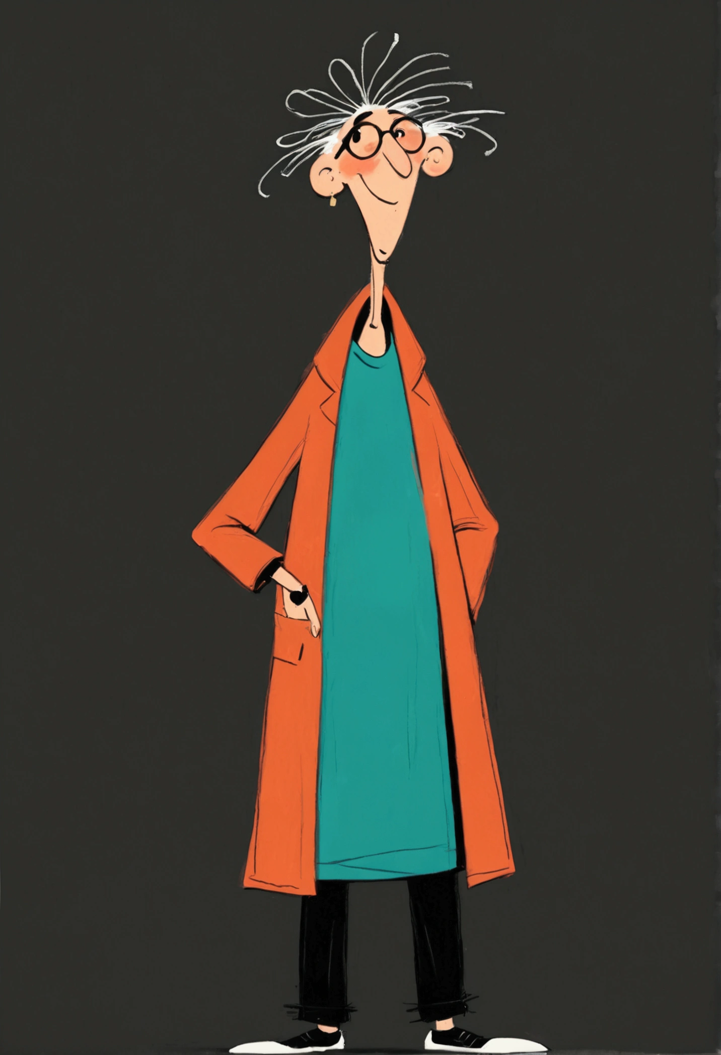 (((Exaggerated digital character sketches:1.37，Matchstick Men))).(1 old lady，Stylish，(Exaggerated expression,)，(Black sketch lines，Loose brushstrokes create the outline，Cartoon Style. Bright colors and simplified lines, sketch)。(Exaggerated body movements),(Large area of blank）