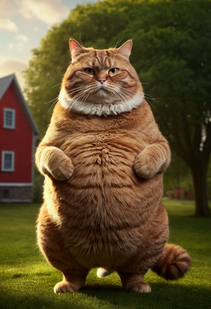 Giant fat Cat, full body, outdoor, by Cyril Rolando, cinematic still, (best quality, masterpiece), very aesthetic, perfect composition, intricate details, ultra-detailed, vivid colors