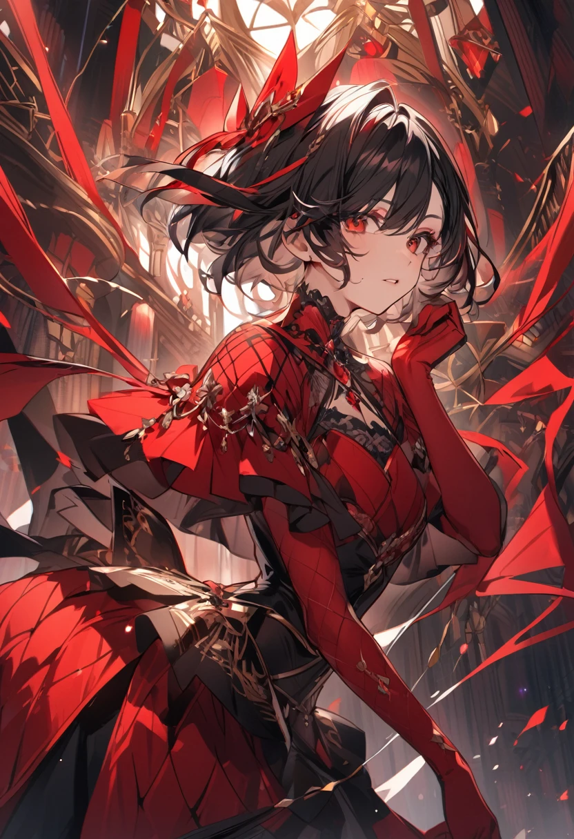 A prince-like beautiful girl with short black hair and red mesh