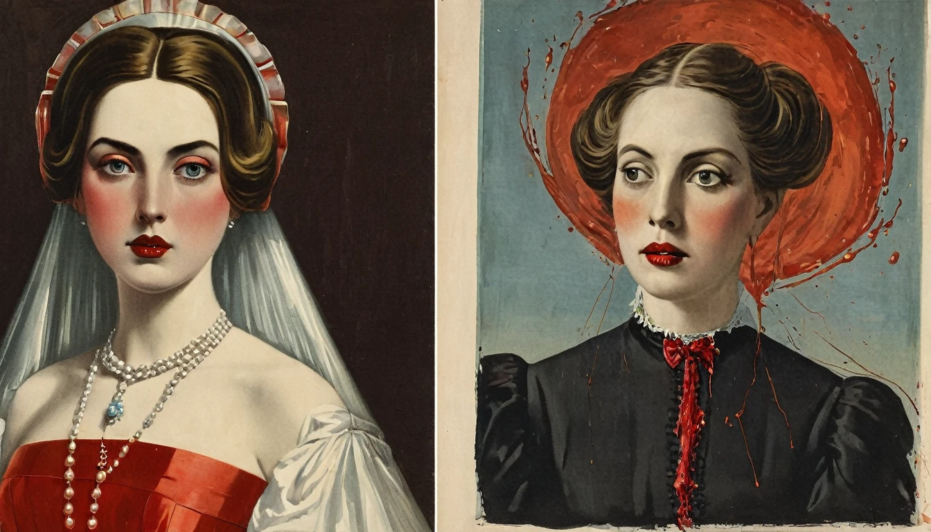 Vintage paintings and illustrations of a woman resembling Bloody Mary.