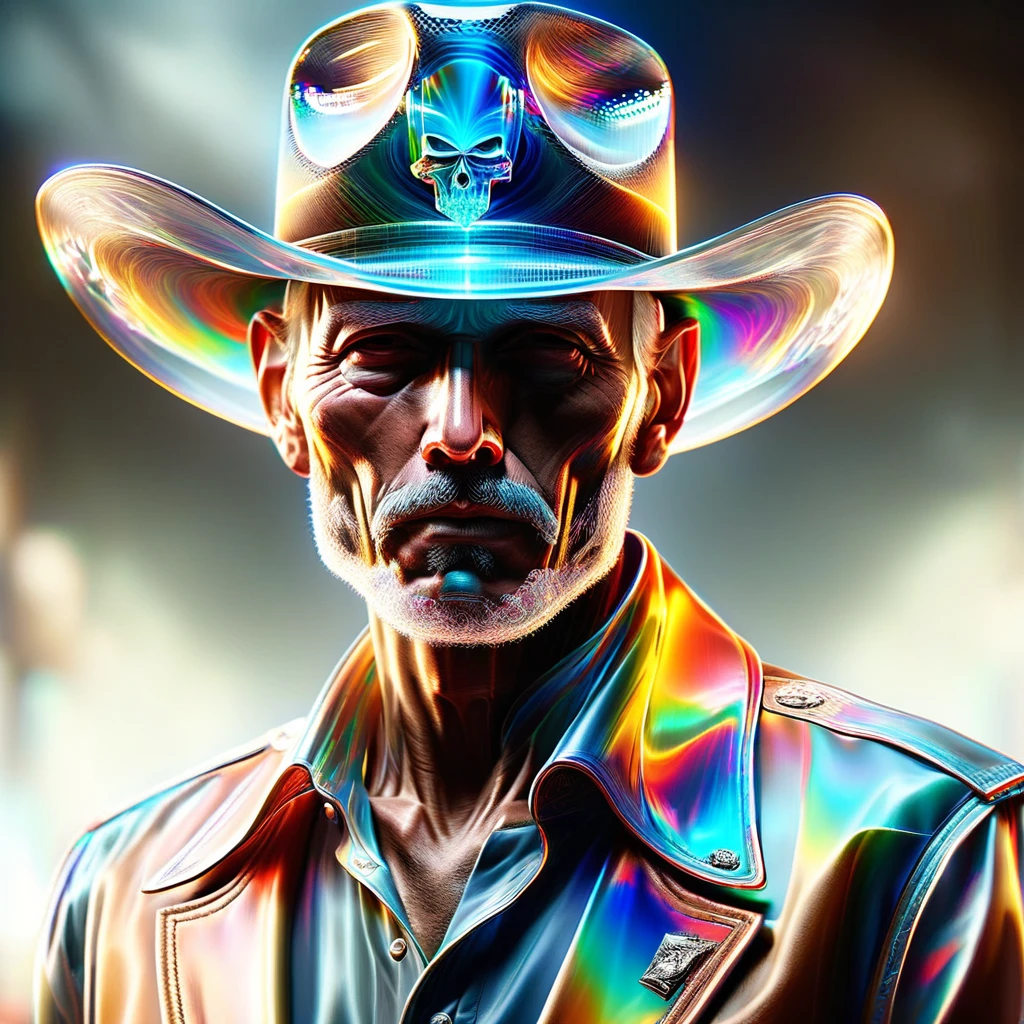 hyper detailed masterpiece, dynamic realistic digital art, incredible quality,transparentes, Lee van Cleef, Cowboy hat