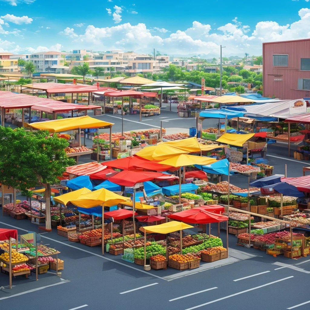 façade, front, outdoor, fruit market novel style, renpy, large environment, no people, single location, anime, scenery, horizontal view