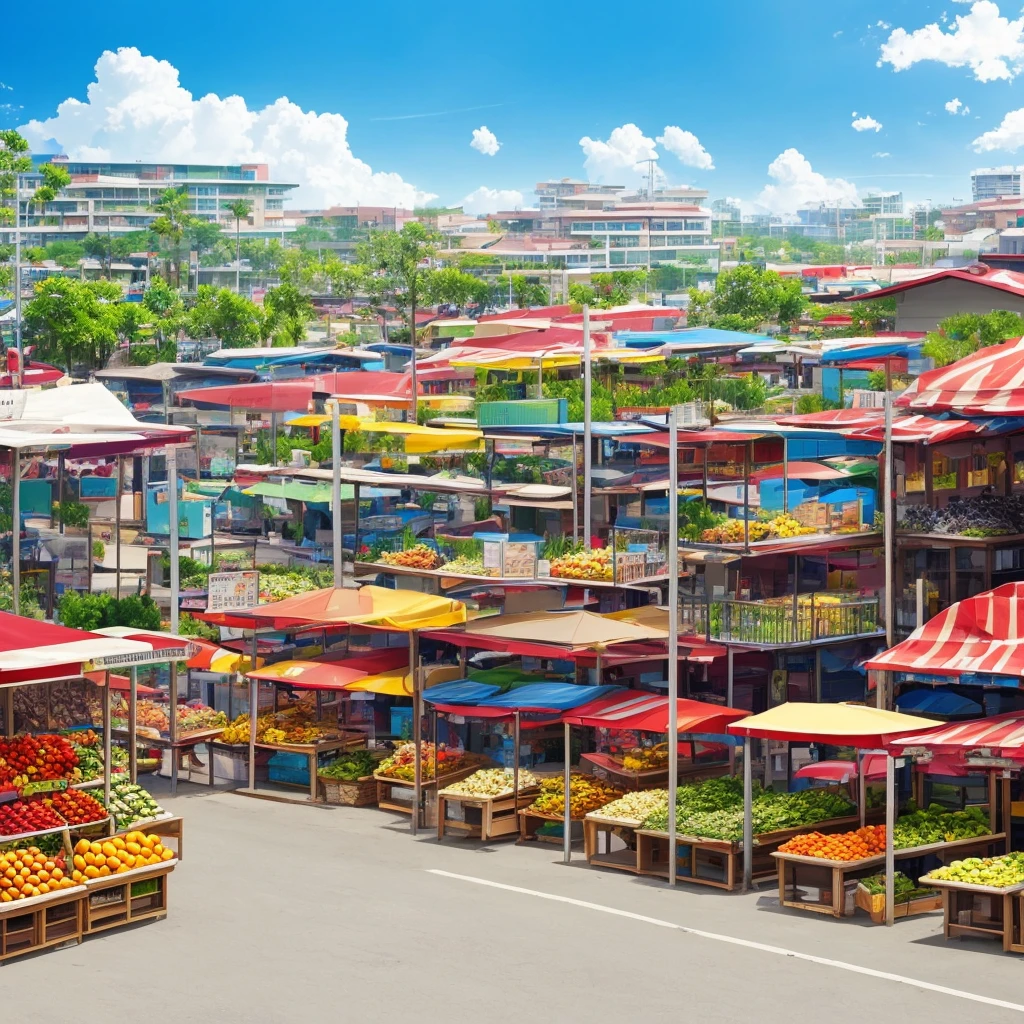 façade, front, outdoor, fruit market novel style, renpy, large environment, no people, single location, anime, scenery, horizontal view