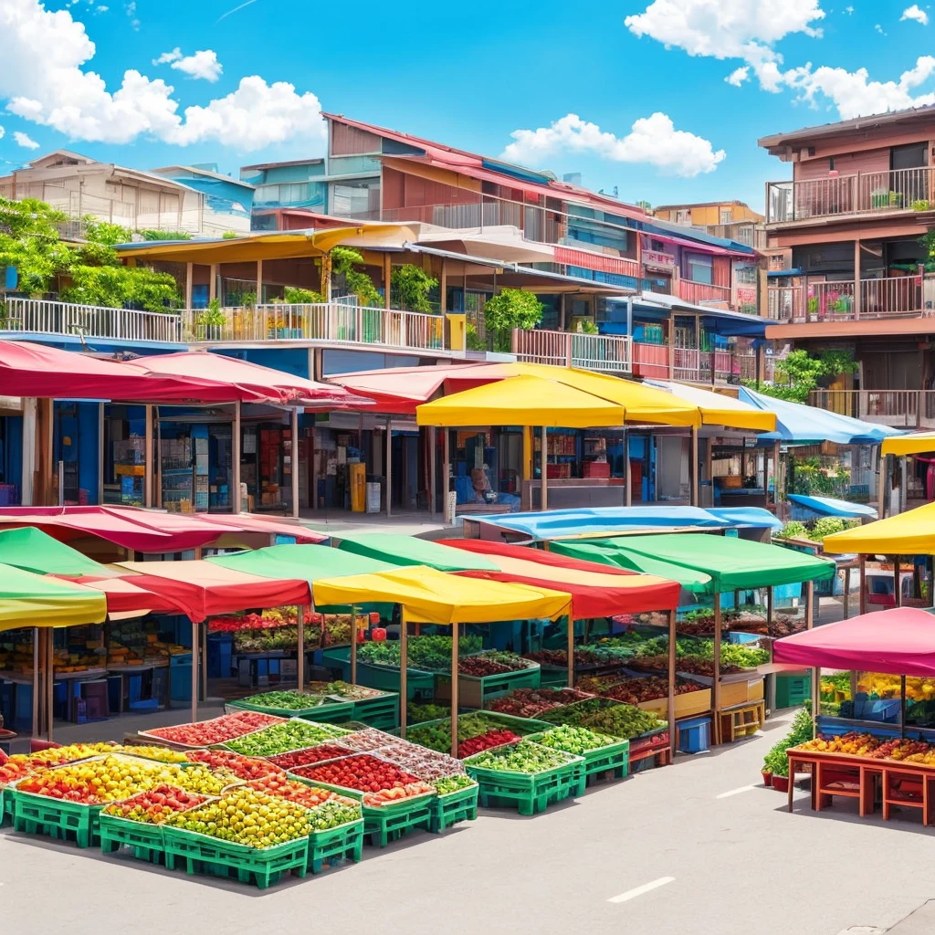 façade, front, outdoor, fruit market novel style, renpy, large environment, no people, single location, anime, scenery, horizontal view
