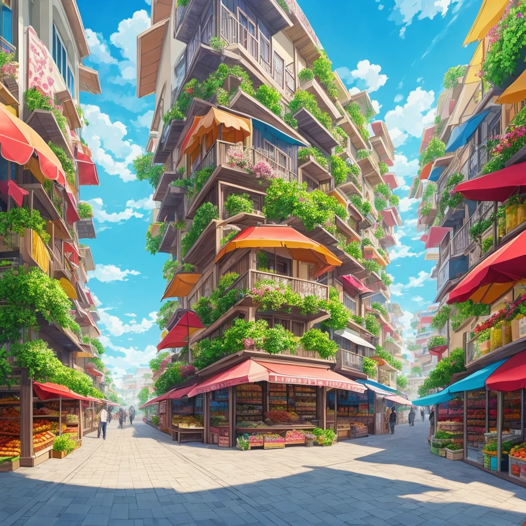 façade, front, outdoor, fruit market novel style, renpy, large environment, no people, single location, anime, scenery, horizontal view