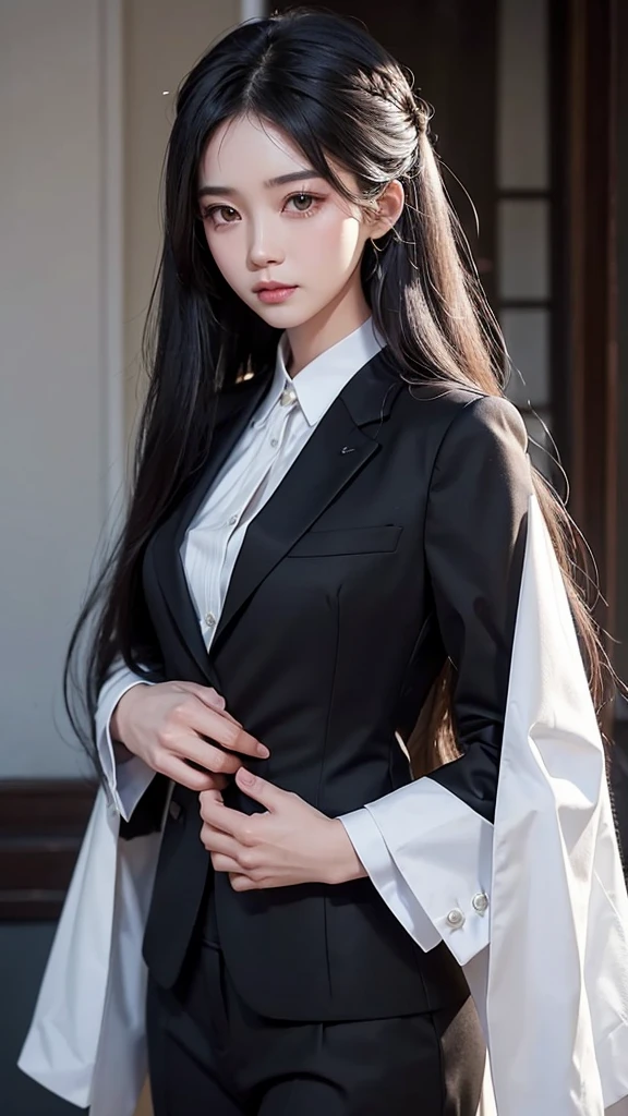 สาวสวยTwo meter long hair, long black hair, wear a suit, wear a suit over it., Turn off all buttons., (เสื้อเชิ้ตwhite), (Thai women&#39;necktieสีดำ), (military rank insignia), (กระโปรงสั้นwhite), tight, (Dynamic posts), full body, (big breasts, Thin body, small waist, hips raised, small thighs, Long legs), A gigantic rift, high-heelsสีดำ, business woman, beautiful woman, Wear a suit and tie., Short skirt, busines suitwhite, กระโปรงดินสอสั้นwhite, busines suitรัดรูป, All white outfit, Emphasize the curves of the body, (สาวสวยTwo meter long hair, my hair is very long., extra long hair, long black hair), busines suit, (Italian style suit, two button suit), (italian dress, white สูท, Set of two buttons), (Women's Suit, women&#39;s business suit, white), (สูทผู้หญิงwhite), (เสื้อเชิ้ตwhite), necktie, (necktieสั้นสีดำ, necktieสีดำ, necktieผอม, ถักnecktie), (military rank insignia), (Short pencil skirtwhite), (Dynamic posts), full body, (A gigantic rift), (big breasts, Thin body, small waist, hips raised, small thighs, Long legs), high-heelsสีดำ, (Short pencil skirt, white), Wearing a suit for a business woman, (Wearing a white businesสูท, busines suitหญิงwhite), (tight, military regalia, เสื้อwhite, กระโปรงwhite), Long legs, (black shoes), (Two gold สูท buttons, Two meter long hair, Form-fitting suit, เสื้อสูทwhiteทรงธรรมดารัดรูป), (black shoes, high-heels), (stand, walk, elegant posture, Dynamic posts), short dress, earring, garden, modeling, ภาพfull body, เหมือนfull body