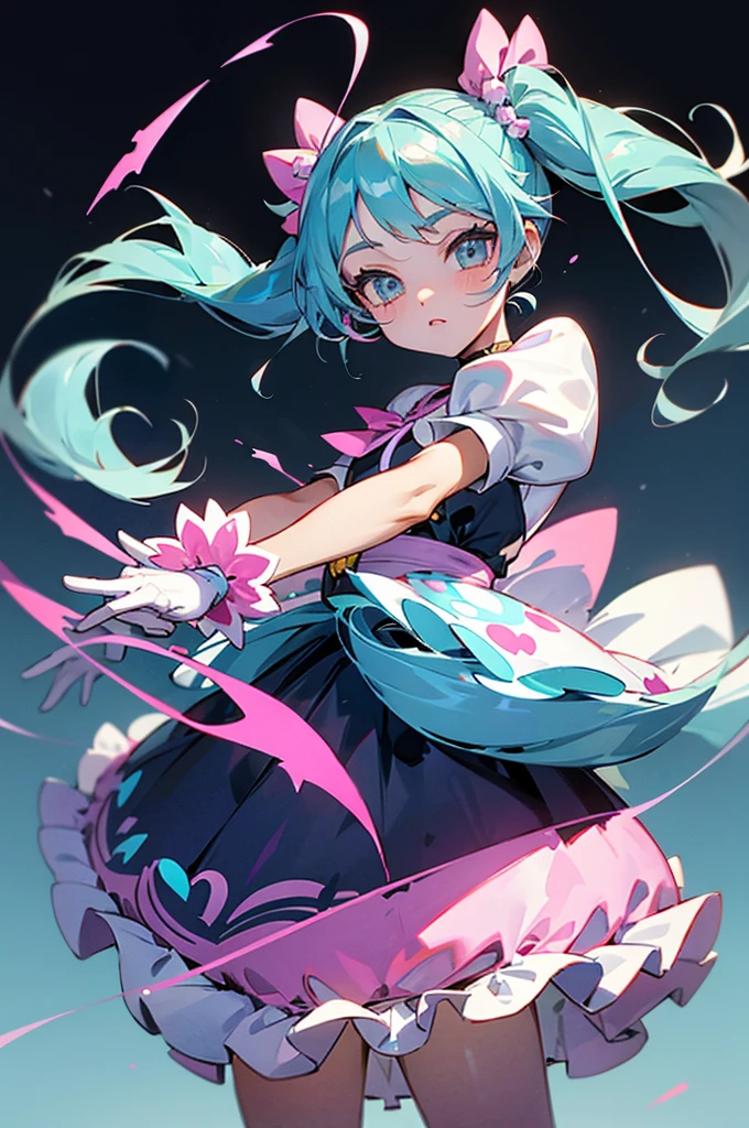 there is a woman that is wearing gloves and a dress, Twin tails white_gloves, sakimichan, shikamimi, Twin tail hairstyle, Ulzzang, Twin tail hairstyle, Magical ta Girl Portrait, Belle Delphine, Pink pigtails and cyan eyes, Chiho, Cute Hairstyles, Fairy Core, My motto is Teshirogi