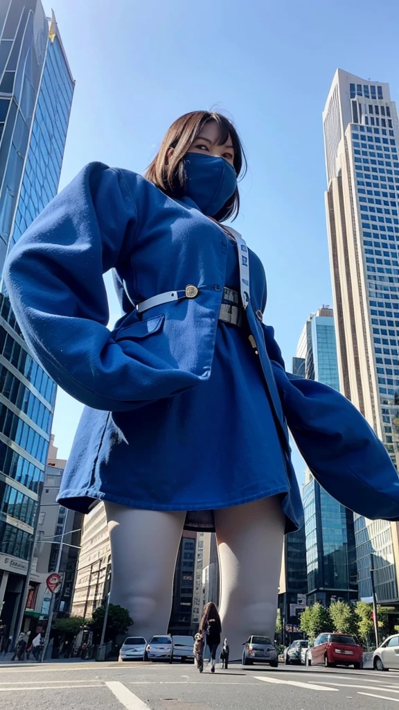 Giant doll crushing blue buildings