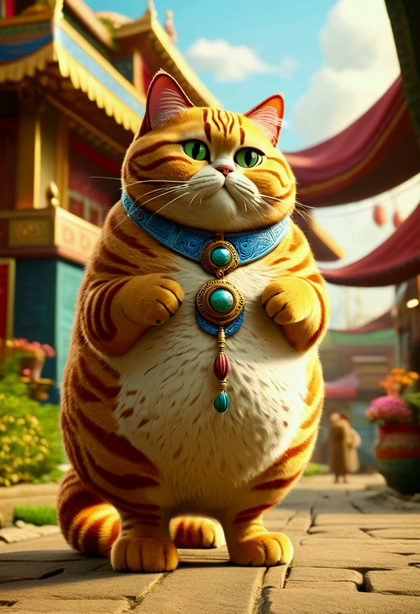 Giant fat Cat, full body, outdoor, by Dan Matutina, cinematic still, (best quality, masterpiece), very aesthetic, perfect composition, intricate details, ultra-detailed, vivid colors