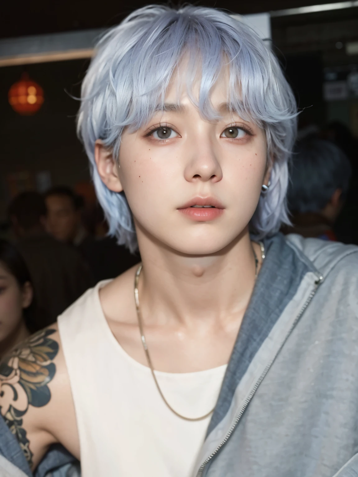 Arafa woman with colored hair sitting at a table, jung jaehyun, adorable and pale korean face, ulzzang inteligente, Kim Doyoung, with short hair, jossi do blackpink, Hong Jun Hyung, Tae June Kim, ulzzang, the hime cut, Jaeyeon Nam, xqc, park jimin, tomboy short platinum hair