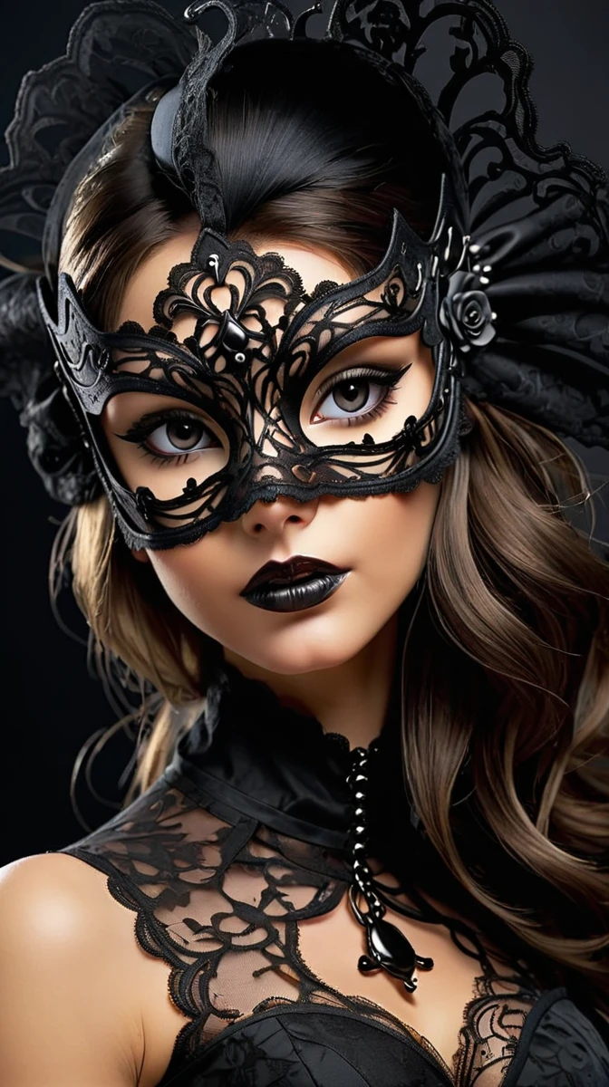 woman, носящая фтореалистичное цветное фото в черное фиолетовое кружево wearing a mask на глазах, фантастическая blindfold, fabulous, difficult узор ,Beautiful face, wearing a mask, perfect face!! difficult, a mask, !Seductive eyes and face, masquerade mask, difficult, tempting, black lace, difficult, blindfold, blindfold, Mysterious glamour, Beautiful, gothic face