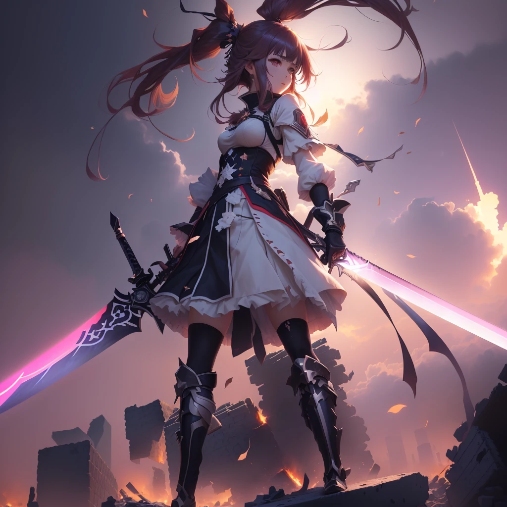 Anime girl holding a sword standing on a pile of rubble, Amazing anime 8k, Best anime 4k konachan wallpaper, Anime Art Wallpapers 8K, From Arknights, anime art wallpaper 4k, anime art wallpaper 4k, 4k anime wallpaper, Bloodstained, anime wallpaper 4k, anime wallpaper 4k, Anime Style 4k