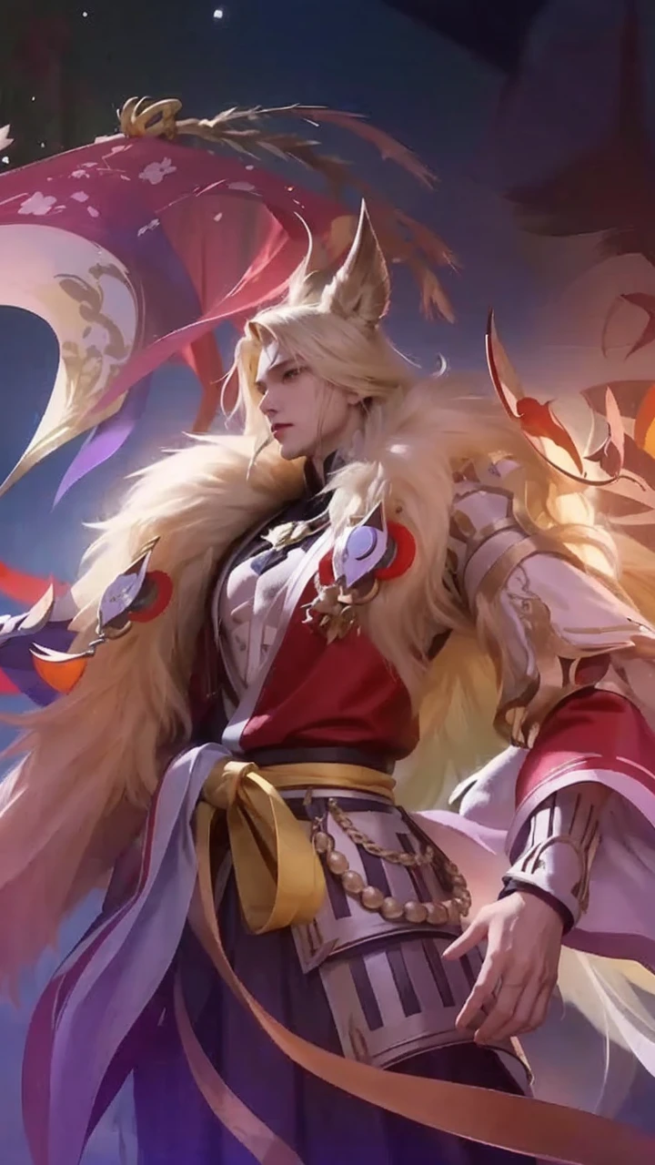 hanfu,masterpiece,best quality,highres,Man with long white hair,young,Handsome face,(Lateral face),
