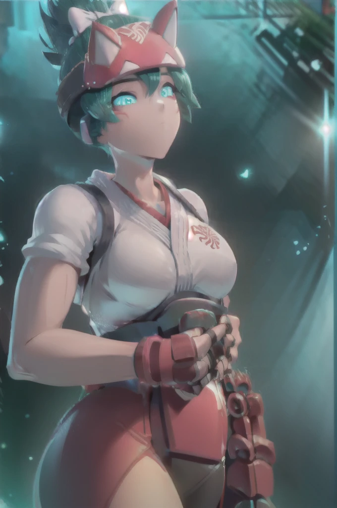 (((Fighting pose))),realistic, realism, photorealism, photo-realistic, high contrast, (photorealistic:1.4), 8k high definition detailed realistic, (best quality, masterpiece:1.2), photon mapping, radiosity, physically-based rendering, best quality, highly detailed, 1girl, owkiriko, green hair:0.6, looks at the viewer, red dress, ((glowing eyes)),