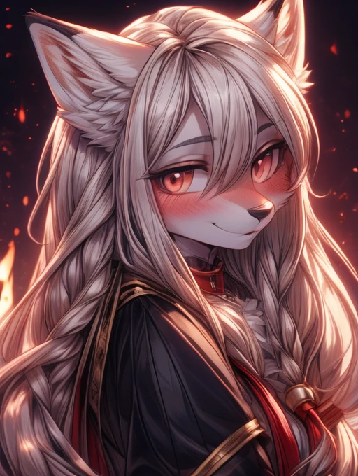 White fox girl add_detail:1 , closeup high definition, blushing face high definition, add half body_detail:1