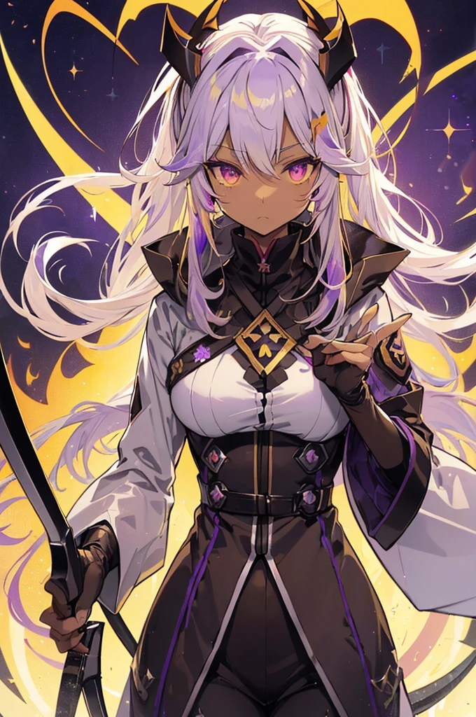 ((Prinz Eugen))、(Yae Miko)、
((Right eye is yellow、Purple left eye:1.5))、(White Hair)、
((Highest quality))、((Highly refined))、((Super detailed))、
((Sparkling Eyes))、((Ultra-high resolution))、((Ultra HD))、
masterpiece、Detailed hands、
One woman、Only one person、solo、
(uniform:1.5)、(Long coat:1.3)、
(Sleeves of priestess clothes:1.2)、Cyberpunk clothing、
((SWAT))、
((Have a Death Scythe))、((Holding a scythe))、
(Brown skin:1.5)、(Tan Skin:1.5)、
Ahoge、messy hair、Super long hair、
ponytail、
Saggy breasts、Long Breasts、Big Breasts、
View the model from the front、