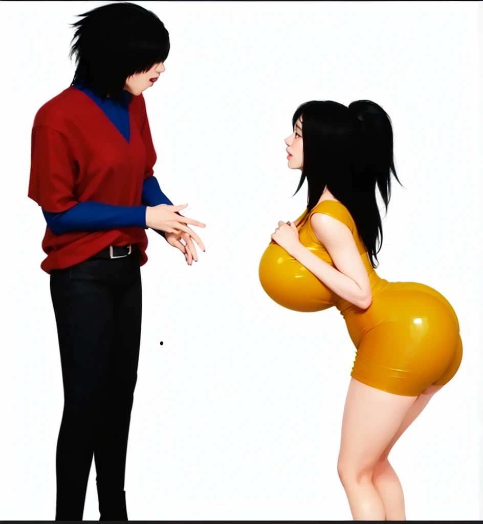 photorealistic:1.4), (masterpiece, sidelighting, finely detailed beautiful eyes: 1.2), masterpiece*portrait, realistic, 3d face, good photo, 4k, high quality, high resolution, hyper detail, realistic, reality, smooth graphics, realistic sexy wears, 3D, best resolution, sexy, good contrast, perfect shading, realistic skin texture, finely detailed, dramatic lighting, realistic lighting, amazing shadows, sexy and hot, huge breasts about to burst, huge ass, huge butts, thicc thighs, everything she wears is tight, shiny and skinny, , shiny hair, extreme shiny skin, tight skinny shiny latex skirt, side view
