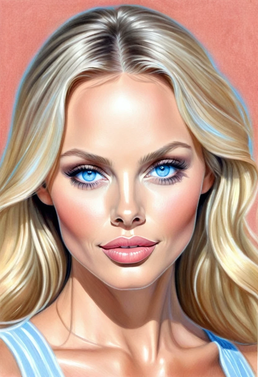 A colored pencil sketch of a beautiful swedish farm wife. crystal blue eyes. rosy complexion. full lips. Laura Vandervoort
